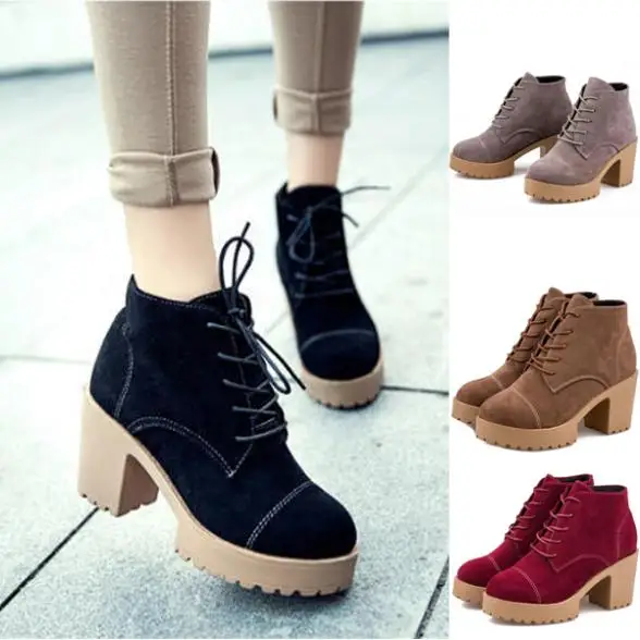 Brand Ladies Fashion Autumn Winter Ankle Boots Heels Platform Lace Up Woman Botas Femininas 2014 | Обувь