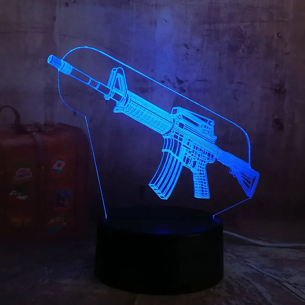 Крутой 3D светодиодный ночник светильник PUBG Submachine Gun M416 лампа для мальчиков