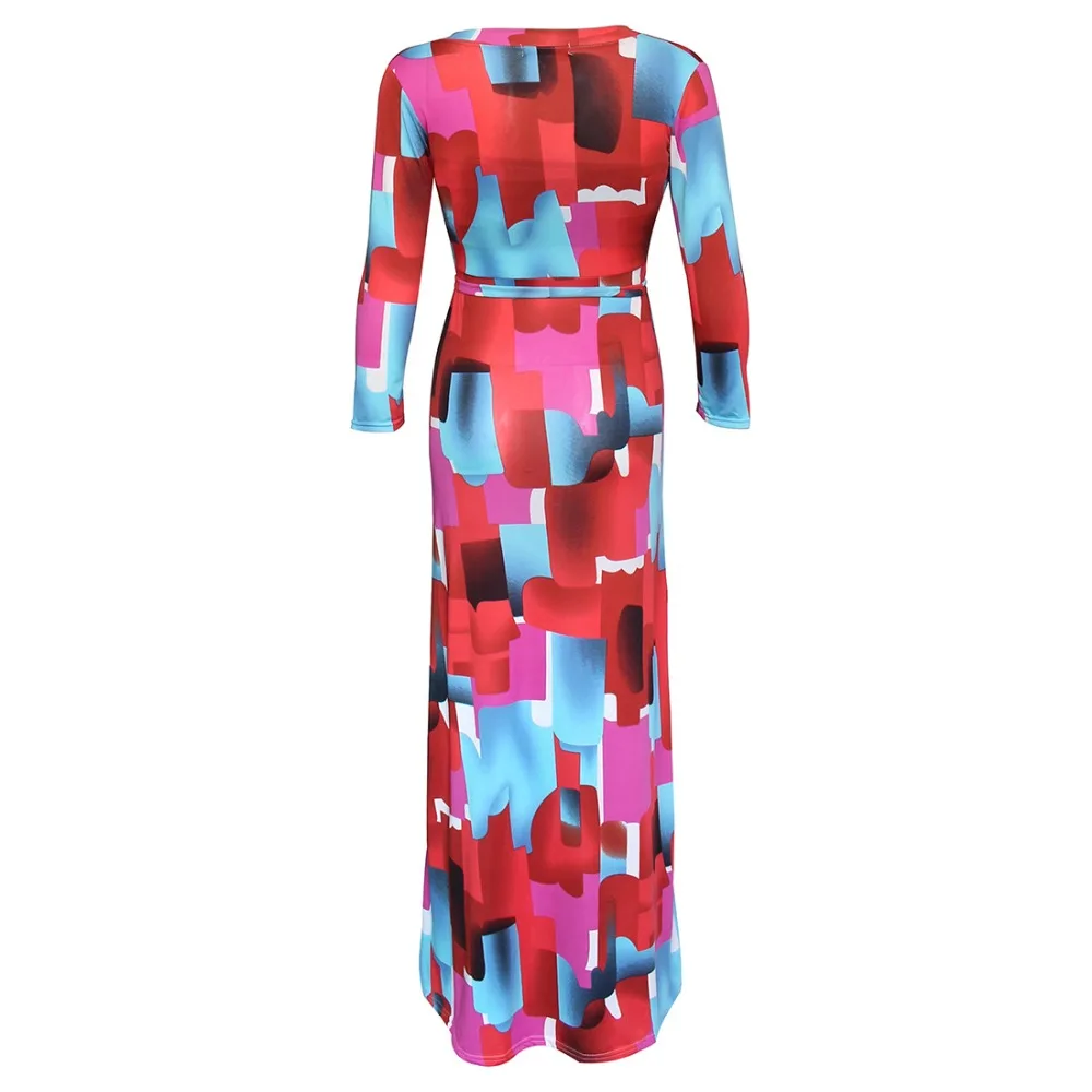 Женское длинное платье с длинным рукавом и глубоким v образным вырезом|maxi dress