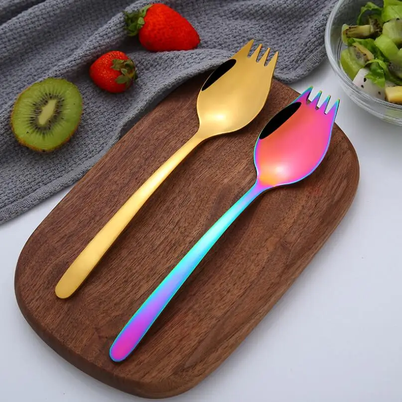 Kaufen Top Wahl Farbige Edelstahl 304 Spork Nudel Gabeln, Shiny Silber Gold Kupfer Schwarz Regenbogen Spork LX4752