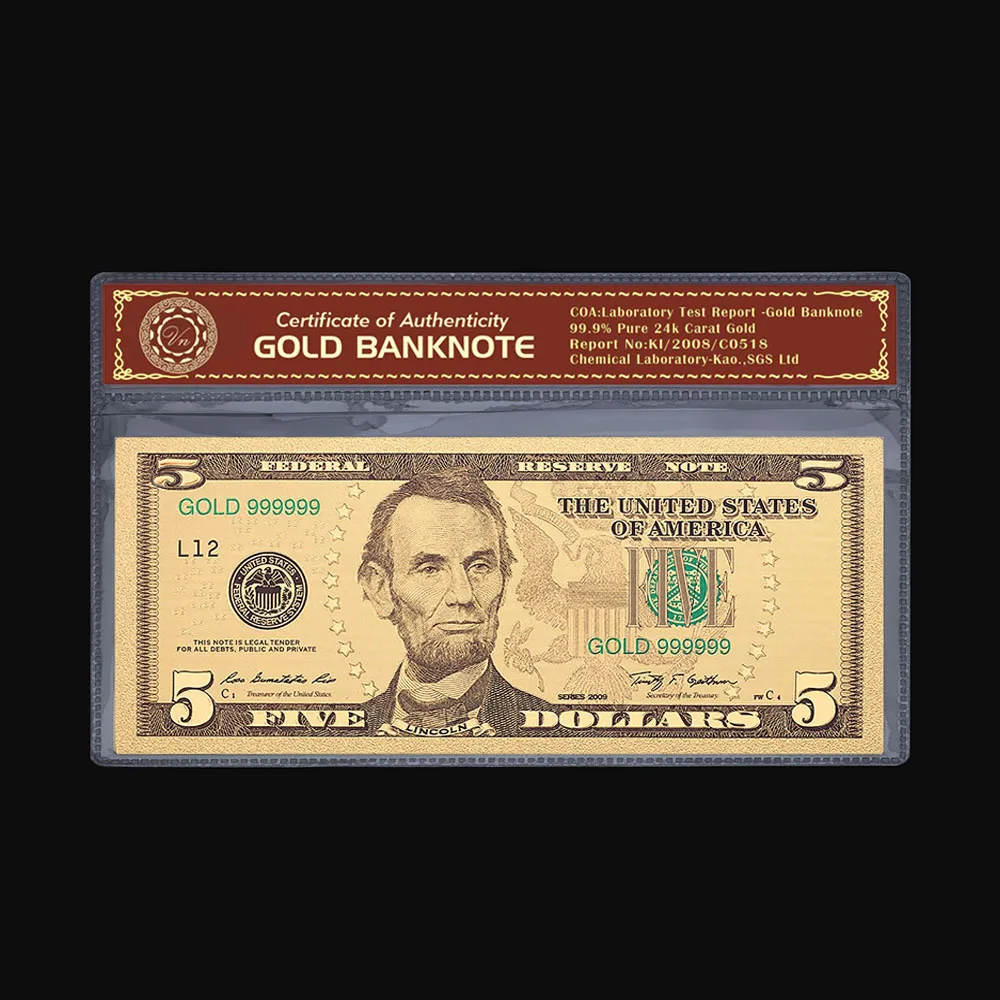 Роскошный домашний декор 5 долларовая Золотая банкнота коллекция USD Money