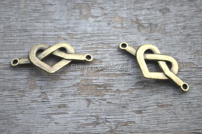 20pcs-Love очаровательные соединители с узлом, античная бронза, классический стиль сердца, подвески с сердечками 37x17мм