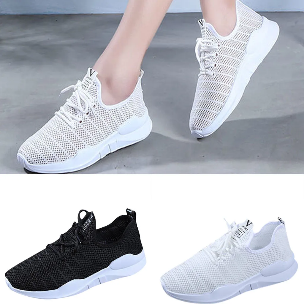 SAGACE Women Summer Mesh Breathable Sport Shoes Vulcanized Sneakers Pumps Lightweigh Shoes Ladies Casual Lace Up Fitness Pumps