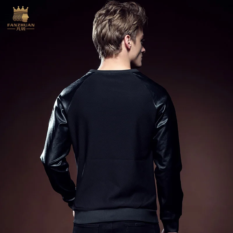 Free Shipping New royal Male Winter fashion new men's slim neck long sleeved T-shirt stitching personalized 5128T-shirt 615128 | Мужская