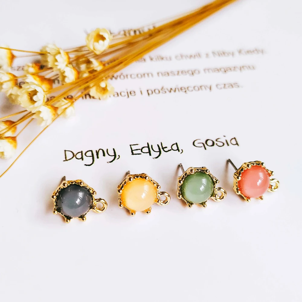 

Rhinestone Gold Plated Stud Earrings Simple Color Ear Accessories Jewelry Component Diy Material Handmade 6pcs