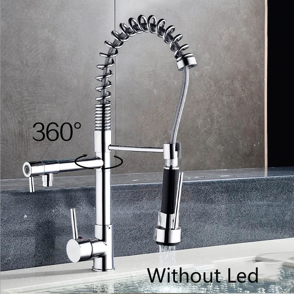 Whitout Led Chrome KEMAIDI, пять вариантов,, хромированный латунный пружинный светодиодный светильник, кухонный кран с одной ручкой и отверстием, смеситель для раковины - Цвет: Whitout Led Chrome
