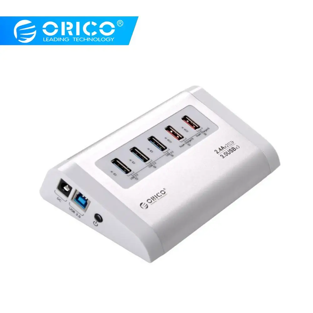 ORICO UH3C2-SV USB3.0 концентратор 5 Гбит/с высокоскоростной с зарядным устройством для мобильного телефона планшета EU Plug/US Plug-серебро