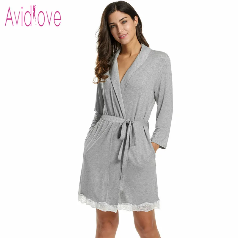 Avidlove, хлопковое кимоно, халат для женщин, сексуальный длинный банный халат, осеннее платье с поясом, ночная рубашка, кружевное ночное белье, халаты, пеньюар