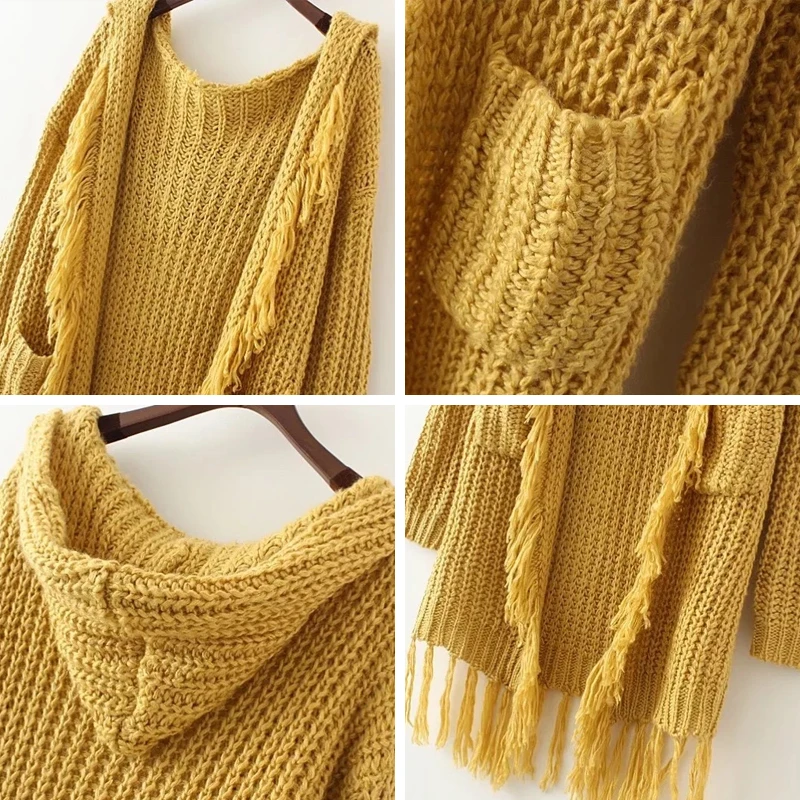 Fetoo осень кисточки длинный вязаный кардиган свитер женский 2017 Осень Свободный