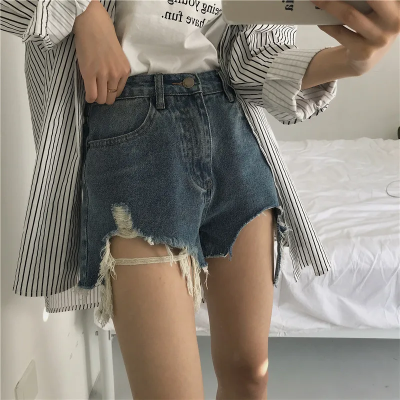 2019 новый летний для женщин шорты Высокая талия Свободные джинсы с имитацией