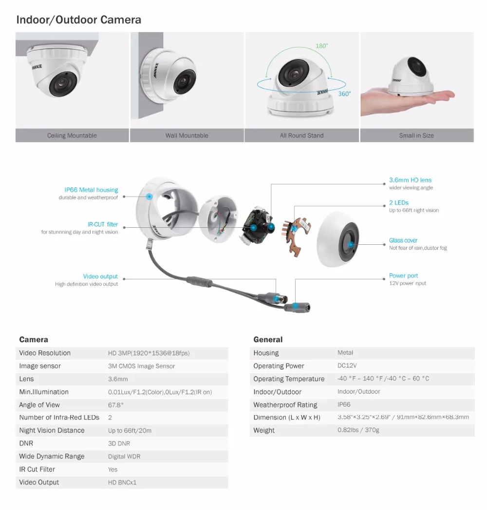 ANNKE 8CH 3MP 5в1 CCTV DVR HD 4 шт. 2048*1536 3MP TVI камера безопасности наружная камера для домашнего видеонаблюдения