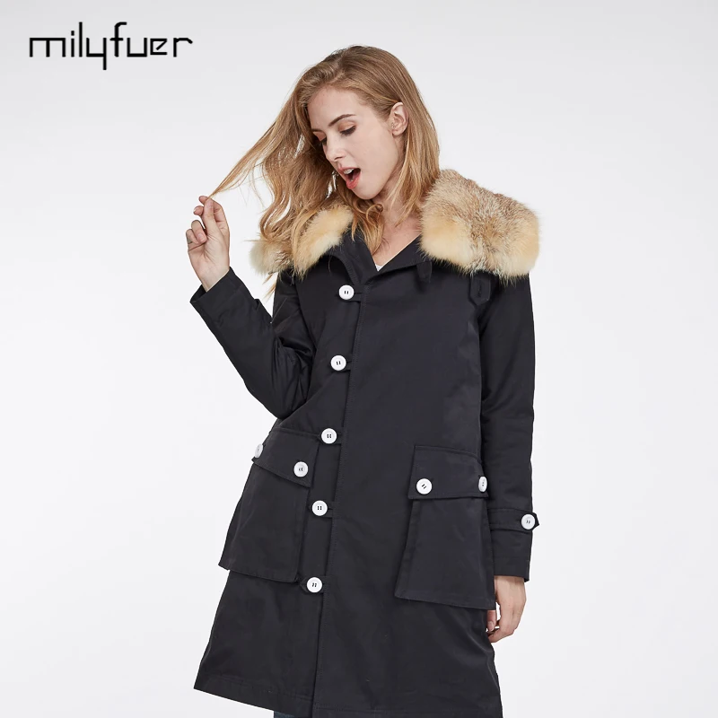 Milyfuer Длинные зимняя куртка Для женщин натуральный красный Фокс меховой воротник
