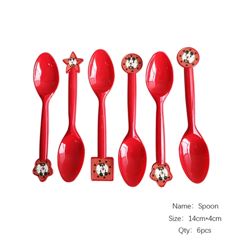 Spoon 6pcs Красный Детский комплект для украшения дня рождения с изображением Микки из мультфильма; вечерние принадлежности для дня рождения - Цвет: Spoon 6pcs