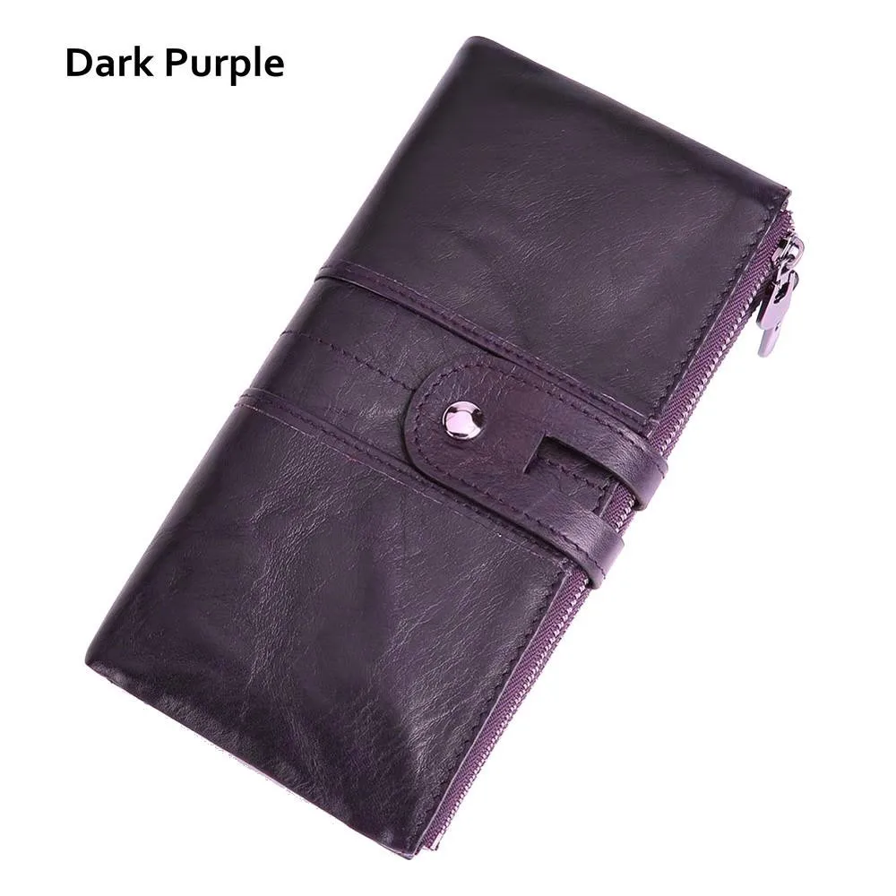 Dark brown wallet GENODERN RFID женские кошельки из натуральной кожи, кошелек, женский клатч, Длинный кошелек на молнии, кошелек для монет, женская сумка для денег, телефона - Цвет: Dark brown wallet