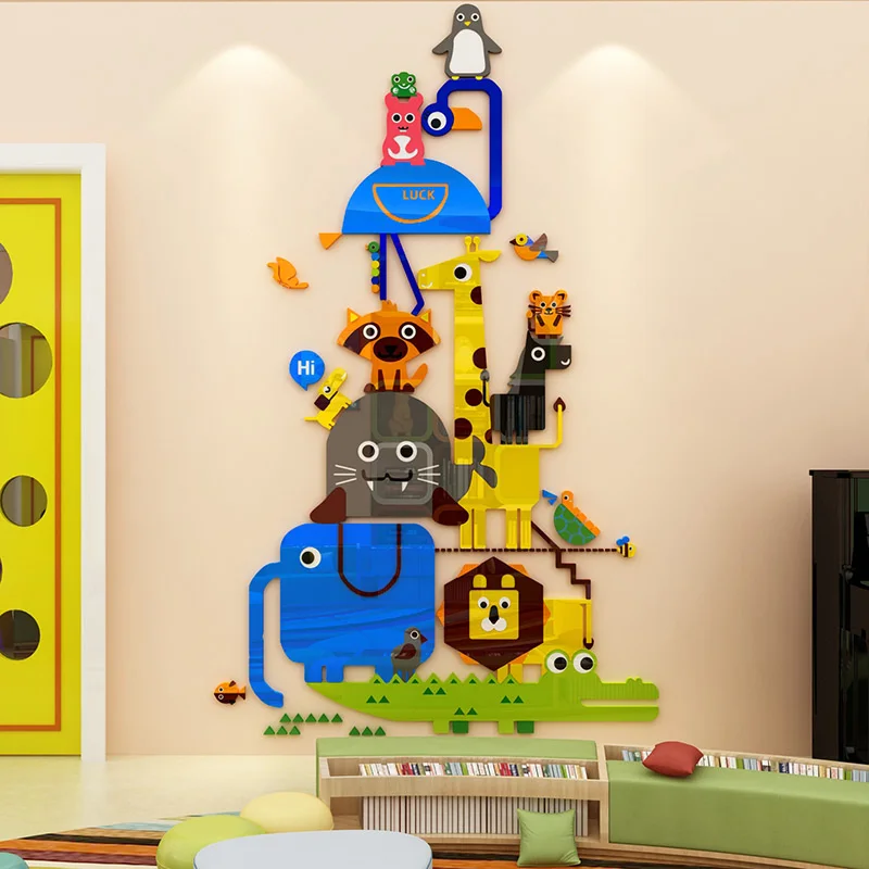 Счастливые Животные Лев Пингвин дизайн DIY акриловые настенные наклейки детская