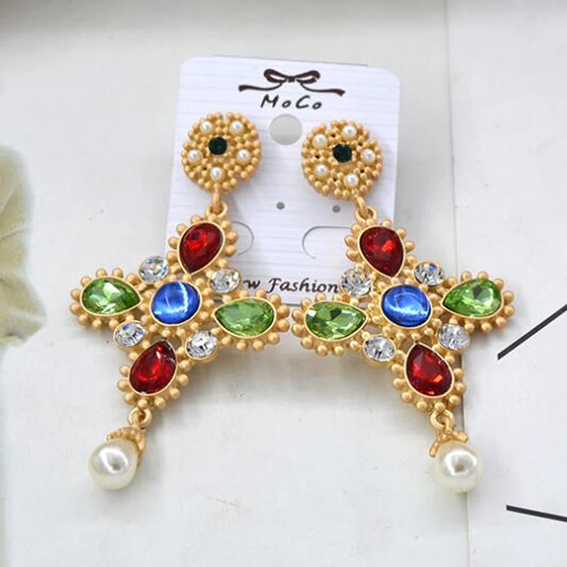 

New Arrival Trendy Sexy Baroque Pearl Cross Drop Earrings Jewelry for Women Fashion Jewelry Earrings