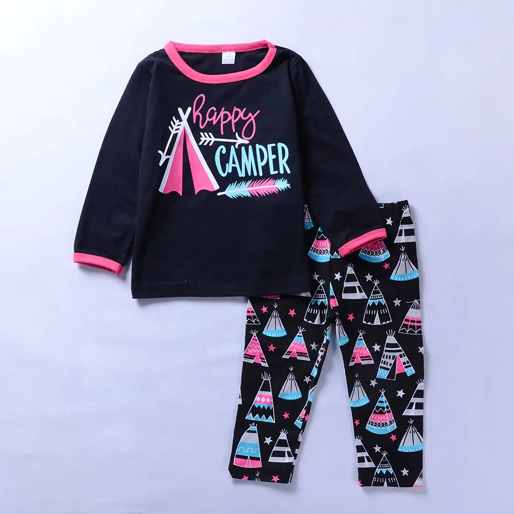 Модный детский топ с принтом Happy Camper + штаны детская одежда 2 шт.|fashion kids clothes|kids