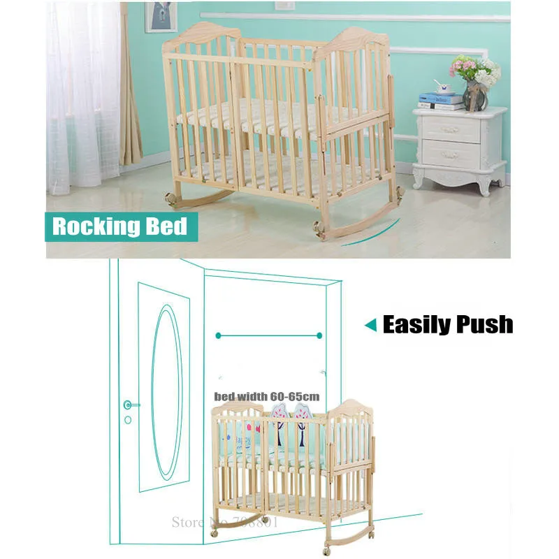 Детская кроватка из сосновой древесины с 4 колесами полукомбинированная кровать