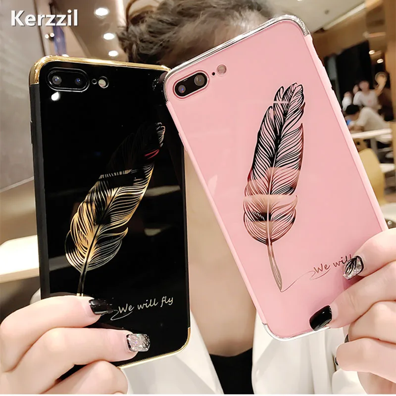 Kerzzil роскошное зеркало в форме перьев розовый мягкий чехол для iphone 6 S plus 7 8 X 10