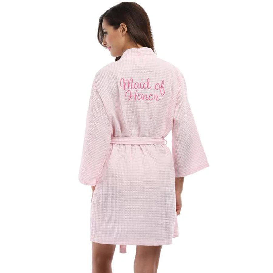 Вафельная Ткань Вышитые невесты Халаты женские свадебные кимоно для вечеринок