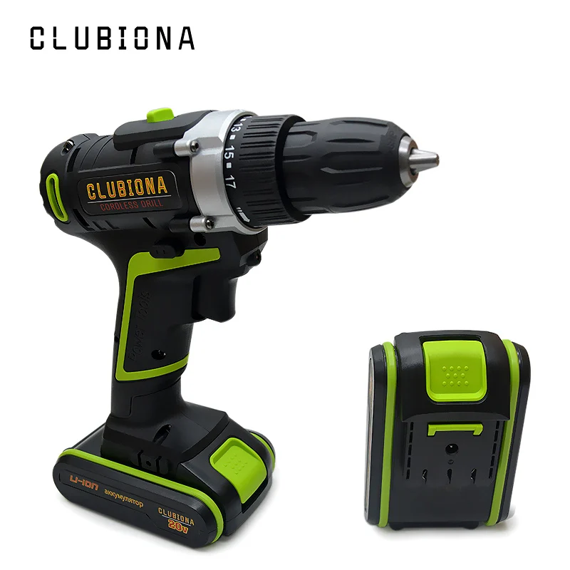 CLUBIONA мощный 2 скорости Сертифицированный 20V литий-ионная аккумуляторная электрическая дрель с литий-ионным аккумулятором и завинчивания Биты