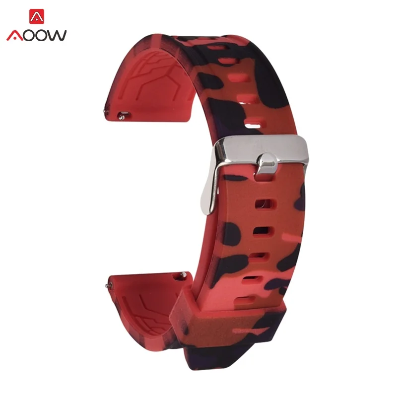 red AOOW универсальный ремешок для samsung gear S2 S3 Huami Amazfit Quick Release камуфляж резиновый силиконовый спортивный ремешок браслет - Цвет ремешка: red
