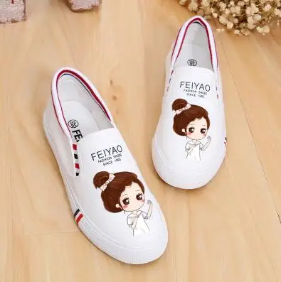 white 6 Разноцветные Женские кроссовки на платформе; сезон весна-лето; Женская парусиновая обувь без застежки; повседневная обувь для студентов с ручной росписью - Цвет: white 6