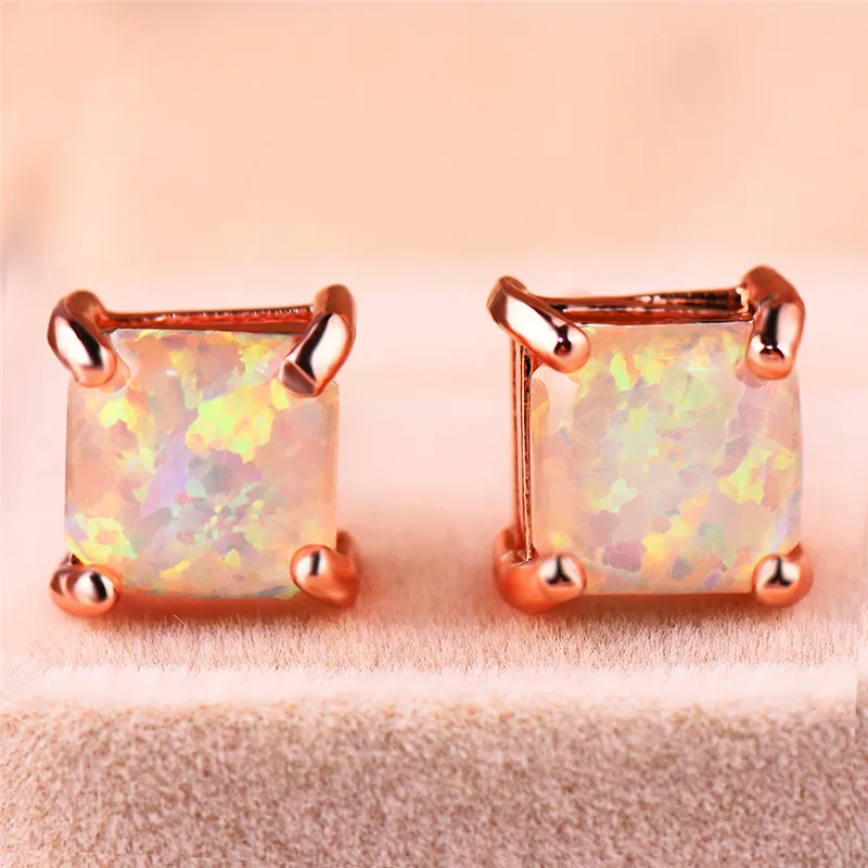 Женские серьги в стиле бохо белый синий зеленый огненный опал милые из розового