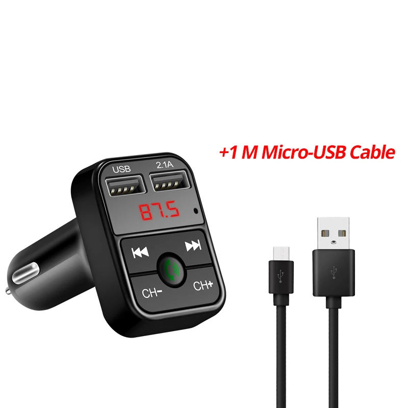 fm and cable Onever Bluetooth fm-передатчик Автомобильный MP3 аудио музыкальный плеер двойной USB Радио модулятор автомобильный комплект громкой связи с 5 В 2.1A USB зарядное устройство - Название цвета: fm and cable