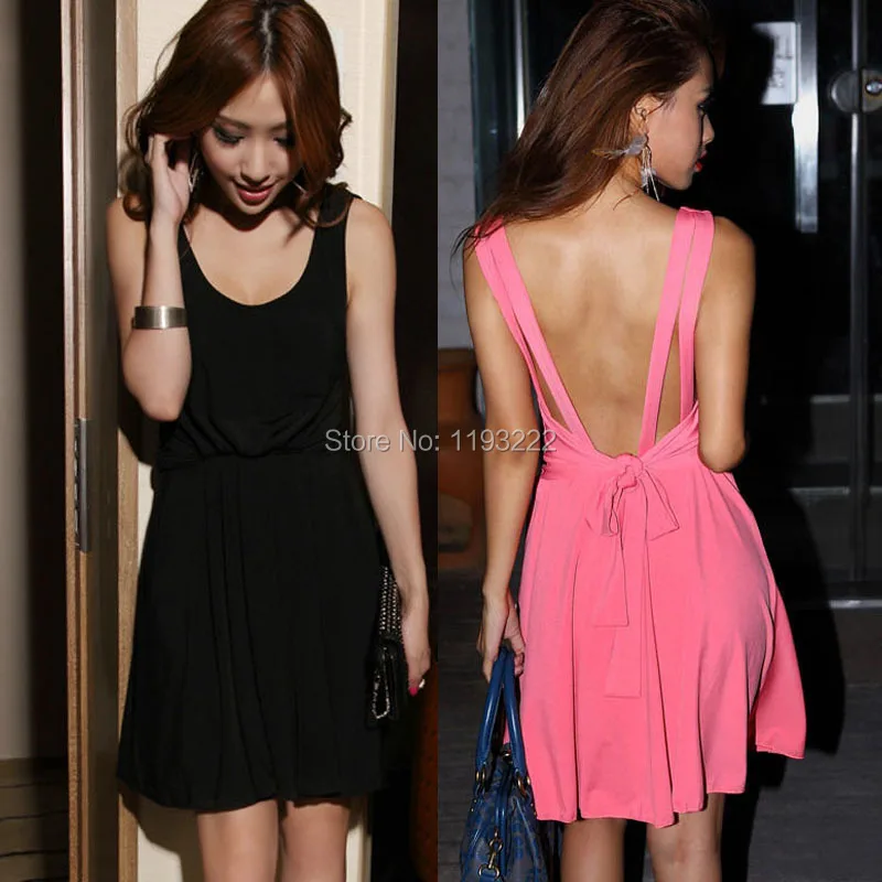 Женское платье-мини без рукавов с открытой спинкой и большим бантом для паба |