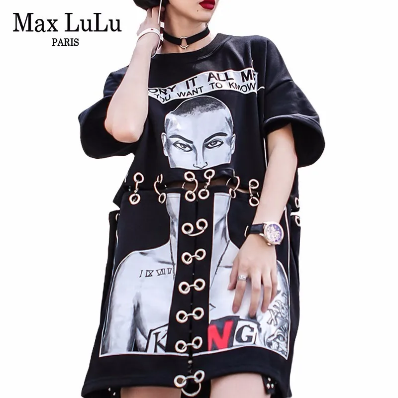 Max LuLu Роскошная японская летняя уличная одежда в стиле панк для девочек, женская сексуальная Длинная Футболка Harajuku, женская футболка с 3d принтом, Футболка Camisa