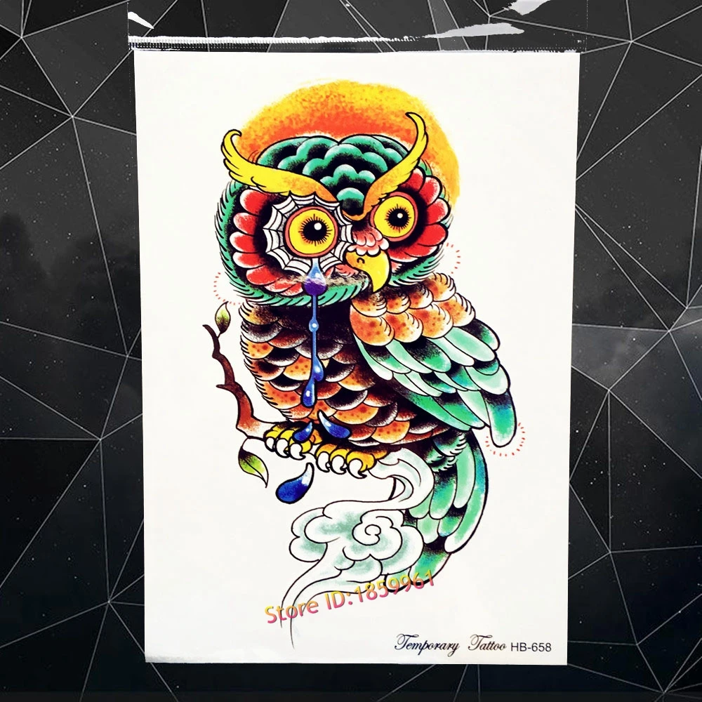 

3D флэш-Татуировка с рисунком совы, водостойкая фальшивая Татуировка-наклейки, 21x15 см, искусство тела, искусство тела, Женская паста для макия...