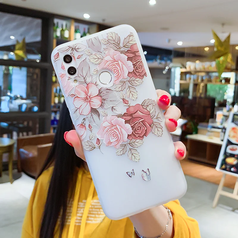 3D рельефные чехлы с цветочным рисунком для Huawei P Smart 2019 чехол Y7 Y9 Mate 20 Pro 10 Lite P20