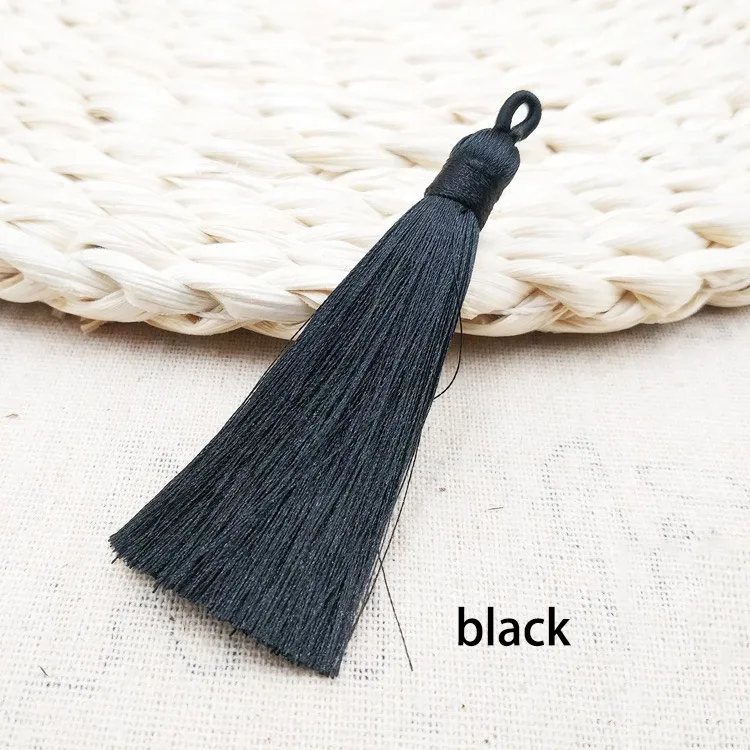 black 12 шт./лот 8 см кисточкой с висит кольцо шелковой бахромой Прошитые челка с отделкой кисточками декоративного ключа кисточки для штор дома украшения - Цвет: black
