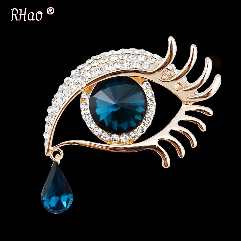 Women Scarf Clips brooches jewelry Silver-color Big Eye tears Crystal for women wedding party clothes brooch pins | Украшения и