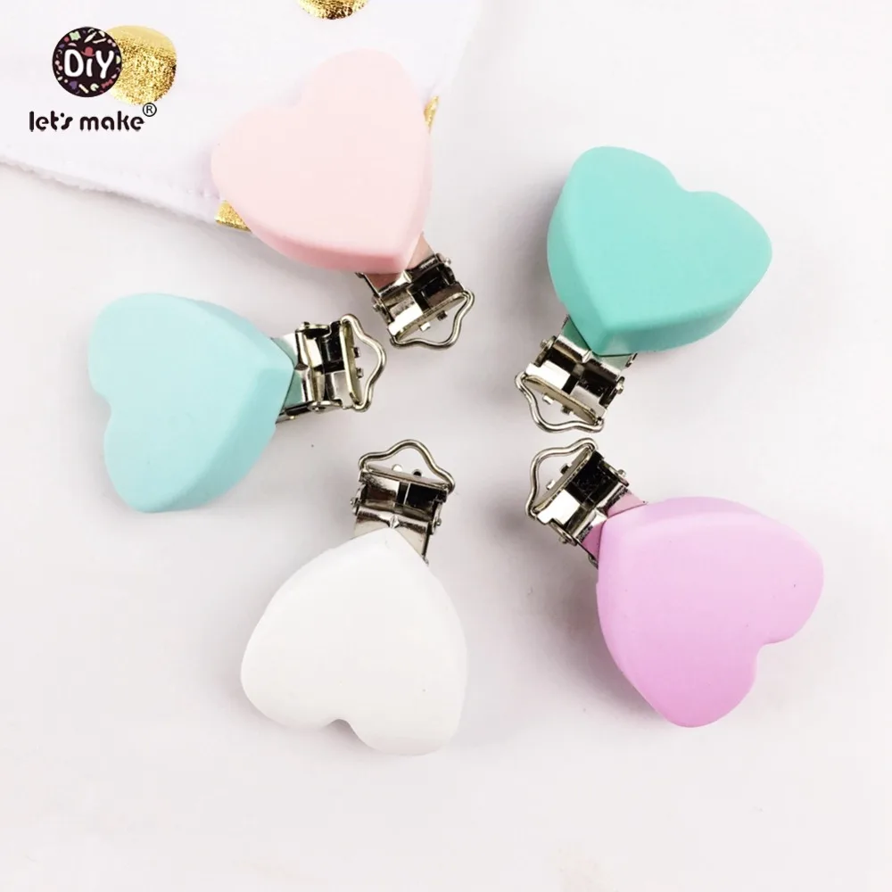 Let's make-Clips de silicona para chupete, mordedor de silicona con forma de coraz&oacute;n, regalo, manualidades, 10 unidades-0