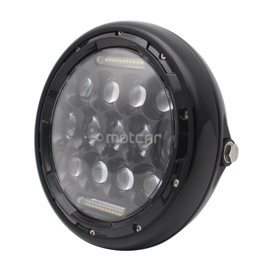 Мотоцикл суперяркая белая фара светодиодная Светильник Ретро Черный DC 12 V 65 W " алюминиевая фара универсальный скутер Hi/ближнего света лампа