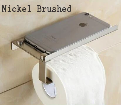 Nickel Brushed Твердый латунный держатель туалетной бумаги для ванной комнаты, Туалетные бумажные салфетки в рулонах с держателем для телефона - Цвет: Nickel Brushed