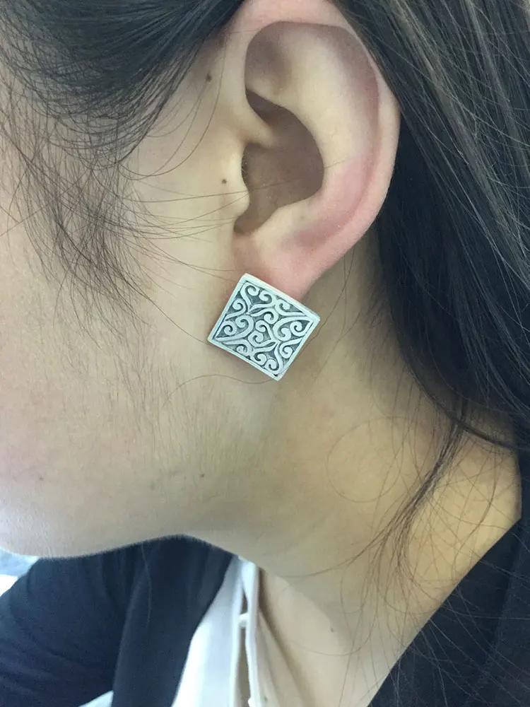 Серьги из серебра 925 для Для женщин ювелирные изделия Винтаж boucle d'oreille S925 стерлингового серебра узор квадратная серьга