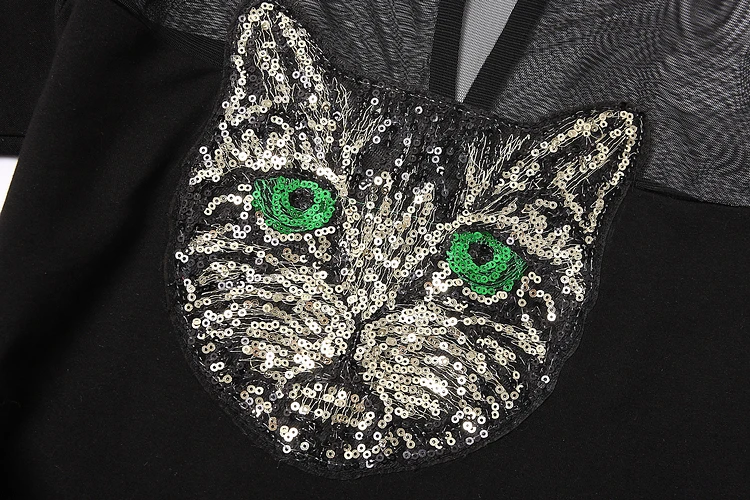 ALPHALMODA/женские популярные футболки с коротким рукавом и аппликацией в виде кота