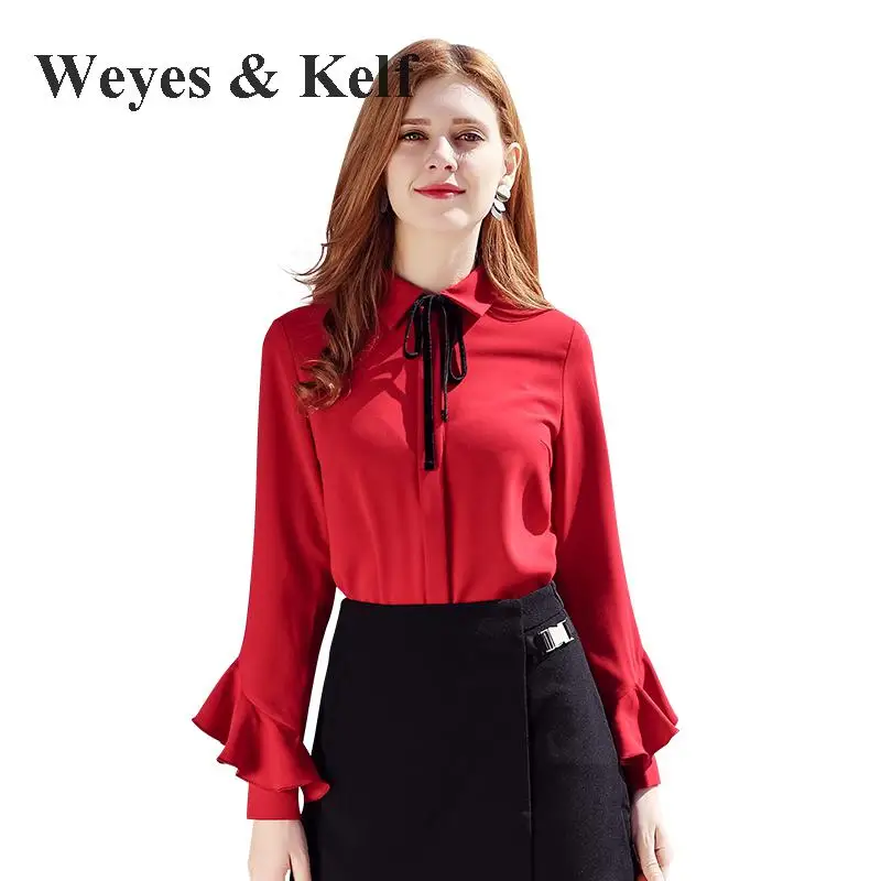 Weyes & Kelf повседневные женские блузки с длинным рукавом и галстуком бабочкой 2018