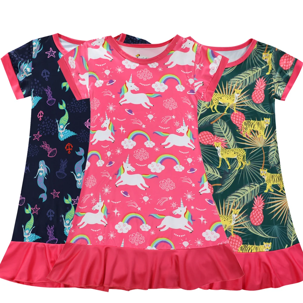 Модное Ночное платье с единорогом для маленьких девочек, Modis Pijama nino verano, ночные рубашки с принтом леса, спальное платье для девочек