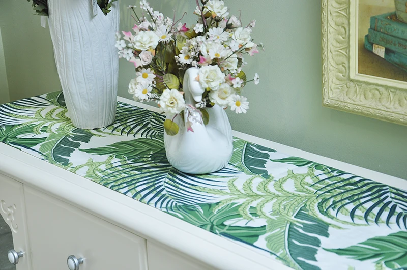 Tropical Rain Forest Plant decorative Cotton TableCloths Palm Leaf Linen cloth Table Runner Placemat for dining table Cloth | Дом и сад