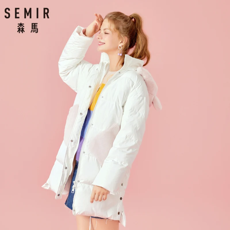 Куртка SEMIR женская пуховая с капюшоном пуховик ушками животных карманом из