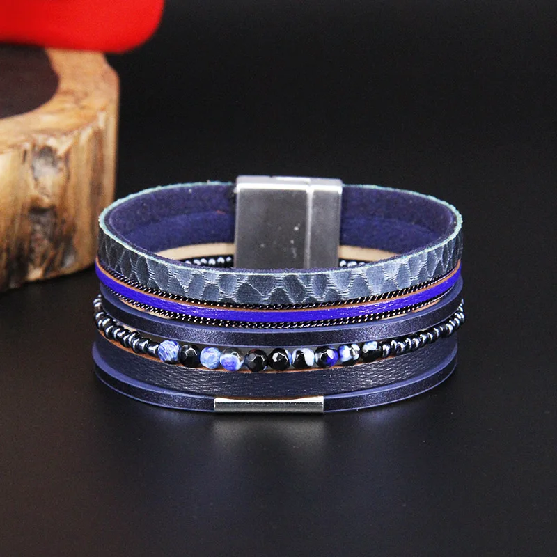 ZG натуральный камень женский кожаный браслет Pulseira многослойный браслет с магнитной пряжкой Женская мода
