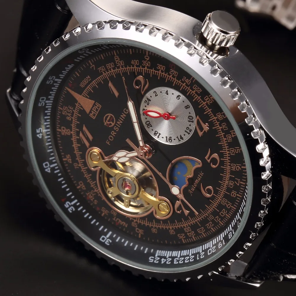 Часы наручные FORSINING Мужские автоматические механические с кожаным ремешком и