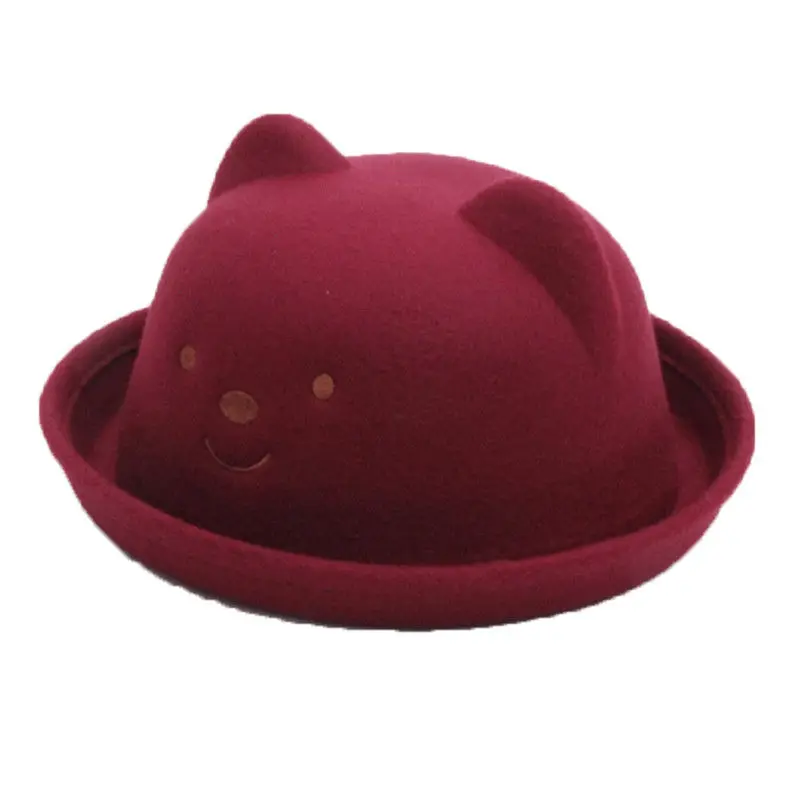 Newborn Toddler Baby Kids Girl Boy Fashion Bear Hats Visor Little Ear Cap Warm Hat Cute Babies Kid Cartoon Caps Wool Hat - Цвет: Бургундия