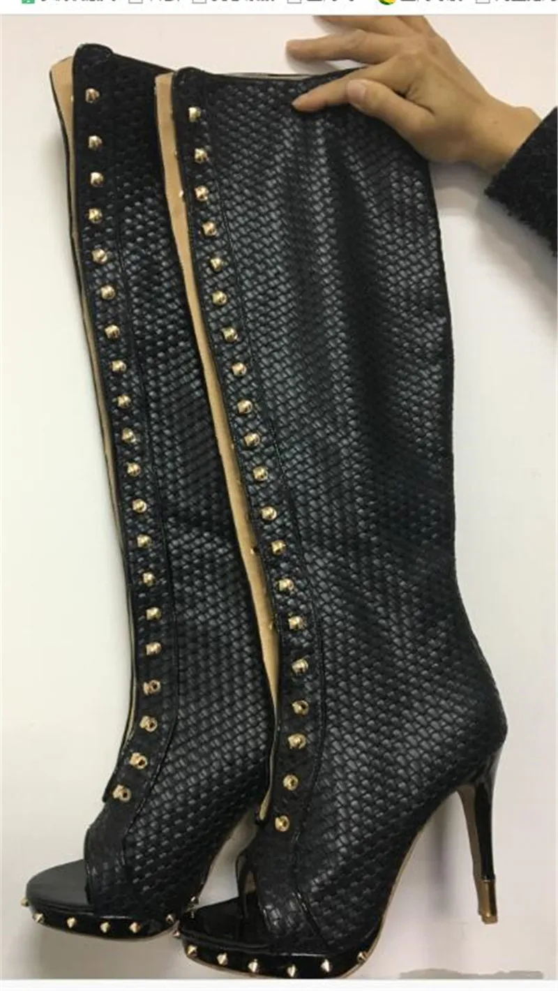 

New design black wave open toe lace up high heel gladiator boots woman fashion thin heel woman dress shoes
