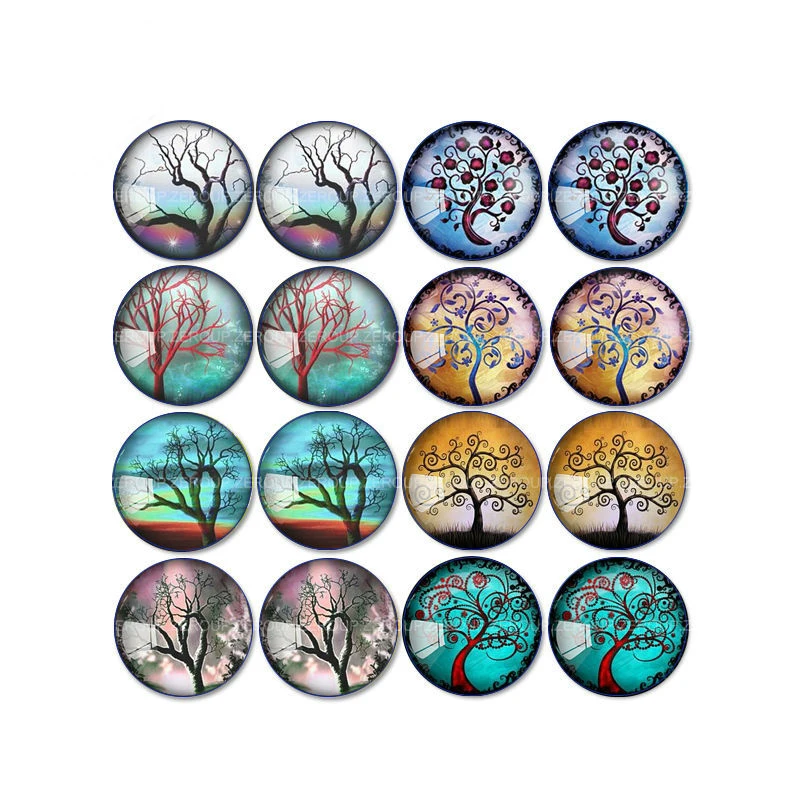 

16pcs Round Glass Cabochon New Tree Branch Pictures Mixed Pattern Fit Base Earring Setting for Jewelry Flatback TP-051-ER-1