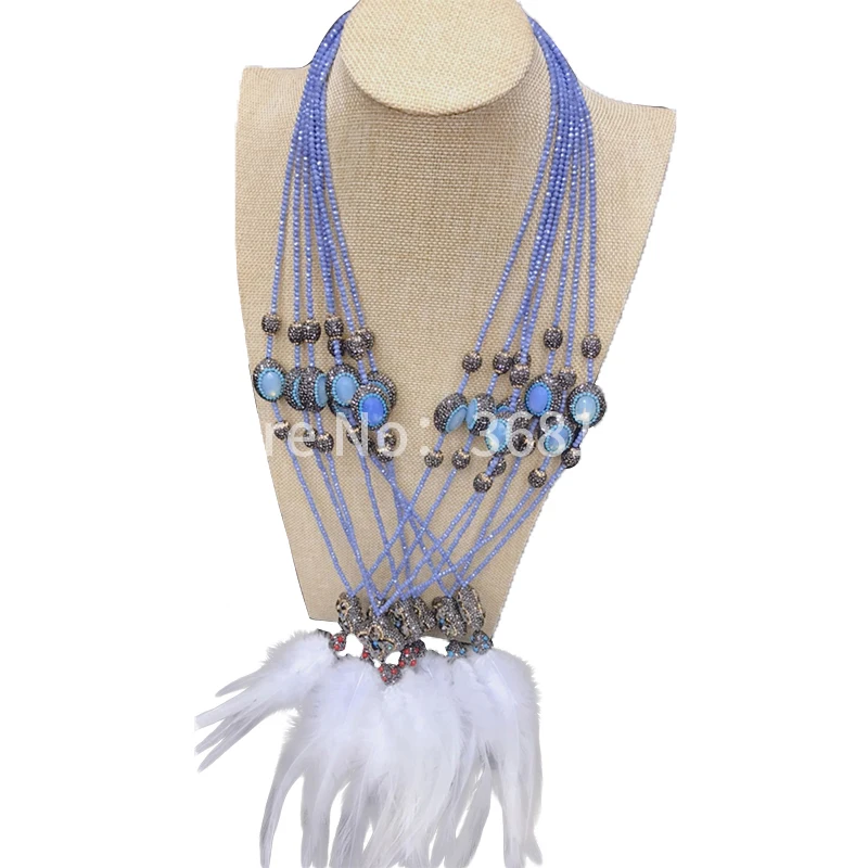 European and American exaggerated new style fashionable personality feather crystal tassel chain female necklace